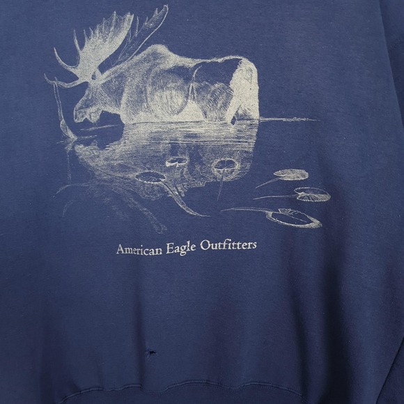 Vintage American Eagle Outfitters Sweatshirt Mens Large Navy Blue Moose 80s 90s - Picture 6 of 16